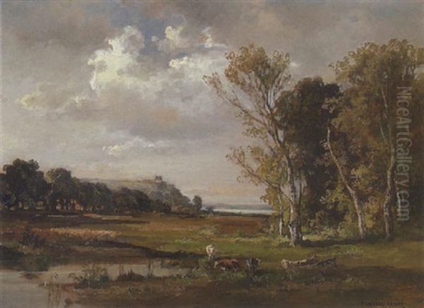 Kuhe An Der Tranke Bei Einem Teich Oil Painting by Fritz Halberg-Krauss