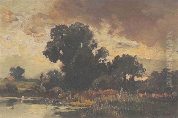 Stiller Weiher Oil Painting by Fritz Halberg-Krauss