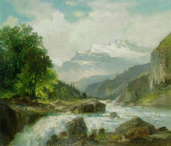 Sernfttal Oberhalb Elm, Kanton Glarus, Schweiz Oil Painting by Fritz Halberg-Krauss