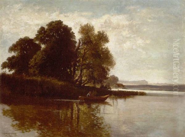 Uferlandschaft Mit Ruderboot Oil Painting by Fritz Halberg-Krauss