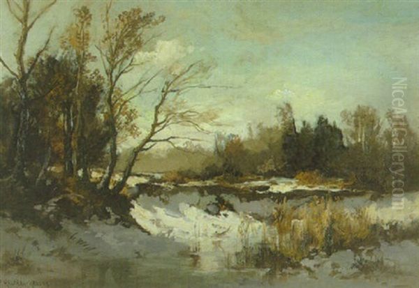 Winterlandschaft Mit Einem Stillen Teich Zwischen Baumen Oil Painting by Fritz Halberg-Krauss