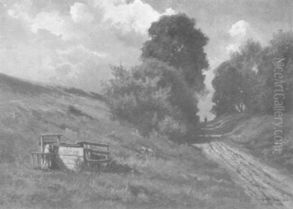 Sonnenbeschienener Wiesenhang Mit Feldweg Oil Painting by Fritz Halberg-Krauss