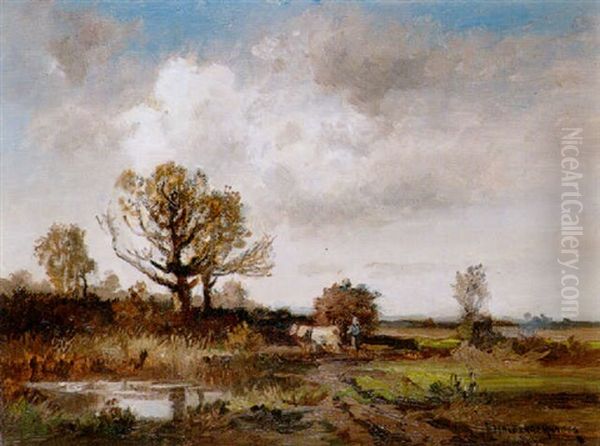 Bauern Bei Der Ernte In Herbstlicher Landschaft Oil Painting by Fritz Halberg-Krauss