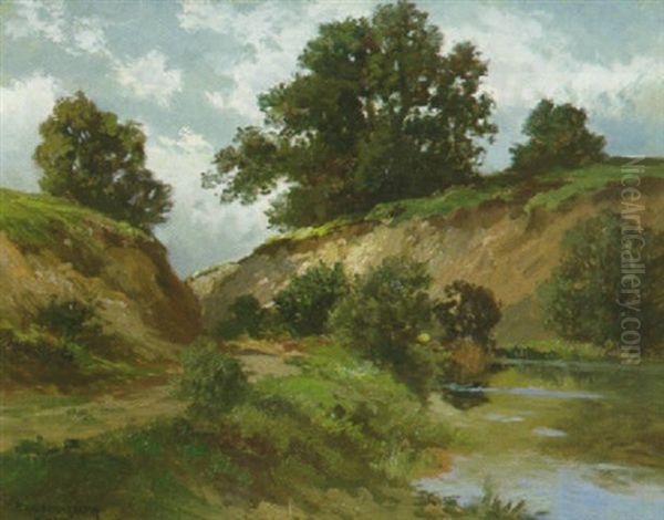 Sommerlandschaft Mit Einem Hohlweg, Der Zu Einem Wasser Fuhrt Oil Painting by Fritz Halberg-Krauss