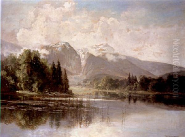 Mountainous Lake Landscape Oil Painting by Fritz Halberg-Krauss