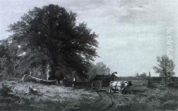 Landschaft Mit Ochsenfuhrwerk Oil Painting by Fritz Halberg-Krauss