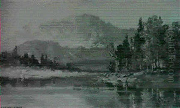 Gebirgssee Mit Felsmassiv Oil Painting by Fritz Halberg-Krauss