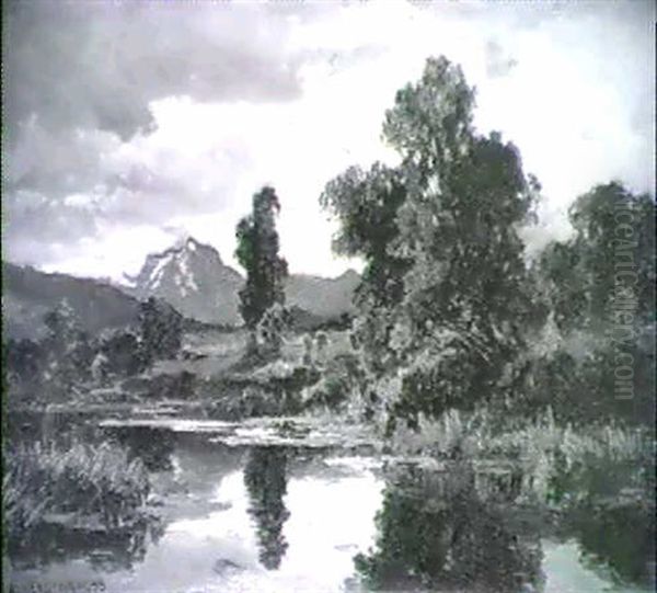 Stiller Weiher Im Voralpenland Oil Painting by Fritz Halberg-Krauss