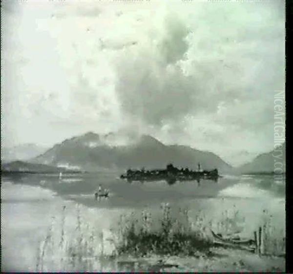 Blick Auf Die Fraueninsel Im Chiemsee Oil Painting by Fritz Halberg-Krauss