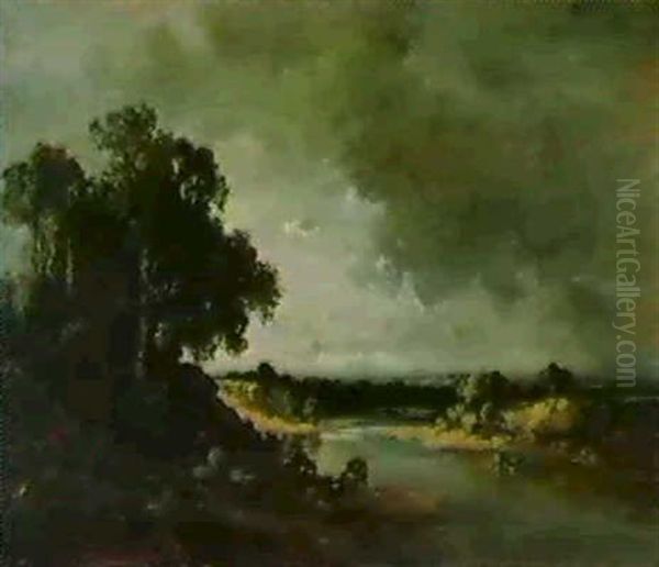 Isartal Bei Aufziehendem Unwetter Oil Painting by Fritz Halberg-Krauss