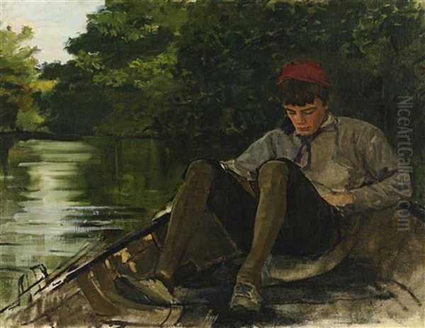 Reading On A Boat Oil Painting by Ellen Day Hale