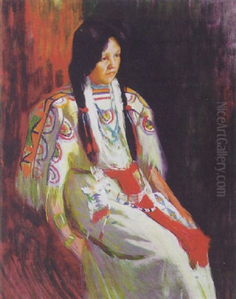 Northern Plains Native American Woman Oil Painting by Ellen Day Hale