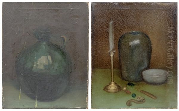 Still Life Of A Candle And Pottery by Philip Leslie Hale