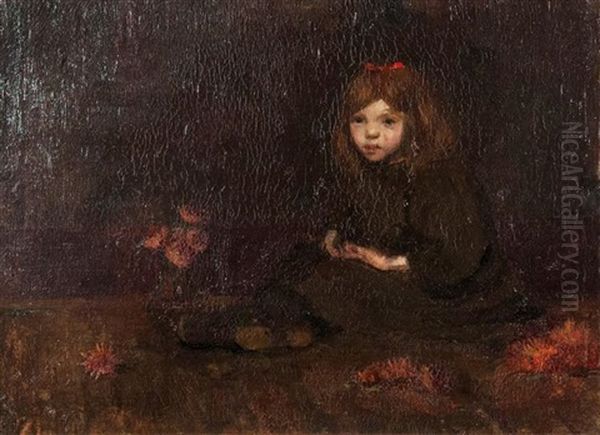 Seated Girl With Red Flowers Oil Painting by Philip Leslie Hale