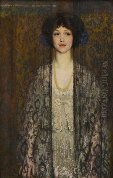 Young Woman In White Dress With Enigmatic Expression Oil Painting by Philip Leslie Hale