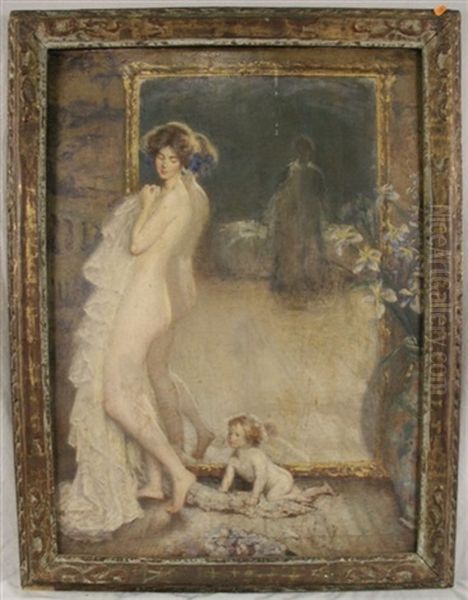 Nude Mother And Child Before The Mirror Oil Painting by Philip Leslie Hale