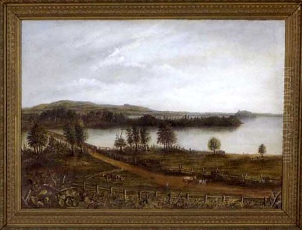 Rural Pennsylvania Farm Scene Along A River Oil Painting by Edwin S. Haley