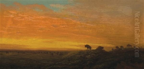 Buffalo Sunset Oil Painting by Cyrenius Hall