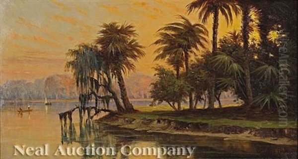 Tropical Inlet (mouth Of St. John's River, Florida?) Oil Painting by Cyrenius Hall