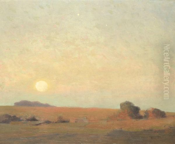 Landscape At Sunset Oil Painting by Frederick Hall