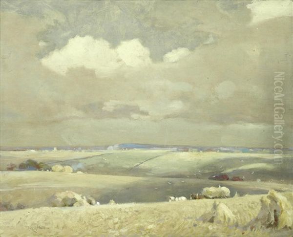 Cloud Shadows In The Lambourne Vale Oil Painting by Frederick Hall