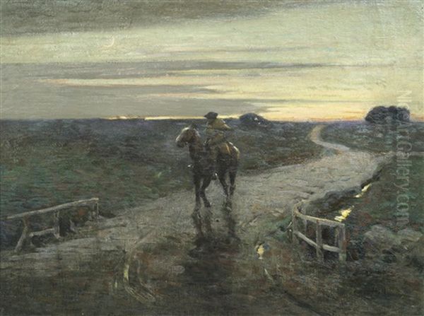 A Rider At Dusk Oil Painting by Frederick Hall