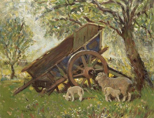 An Orchard With Sheep And Cart Oil Painting by Frederick Hall