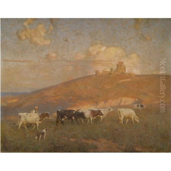 The Close Of Day (+ A Sussex Chalk Pit; Pair) Oil Painting by Frederick Hall