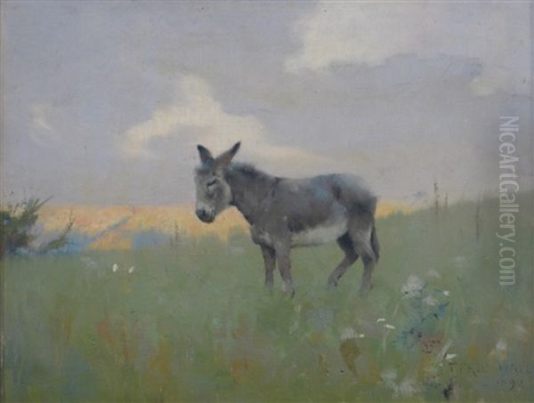 A Donkey In A Landscape Oil Painting by Frederick Hall