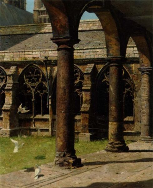 Sojlegang Ved En Gotisk Kirke, Antagelig Lincoln Cathedral Oil Painting by Frederick Hall