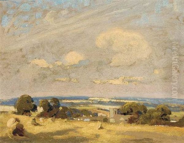 Summer Landscape With A Village Church Oil Painting by Frederick Hall