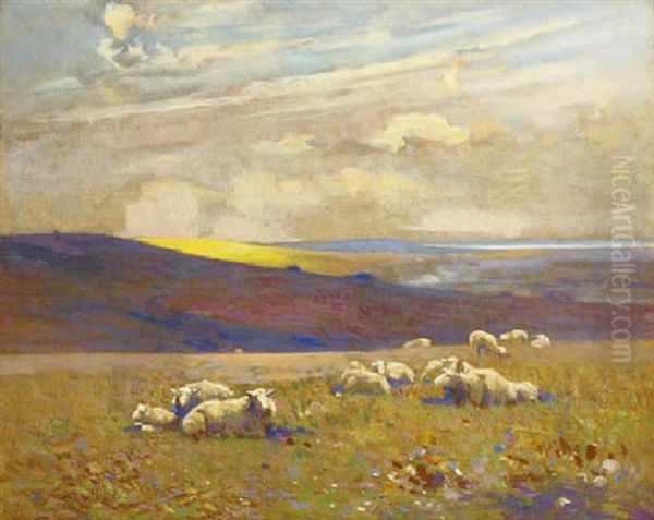 Morning On The Downs Oil Painting by Frederick Hall