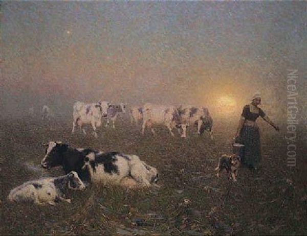 Evening Pastures Oil Painting by Frederick Hall