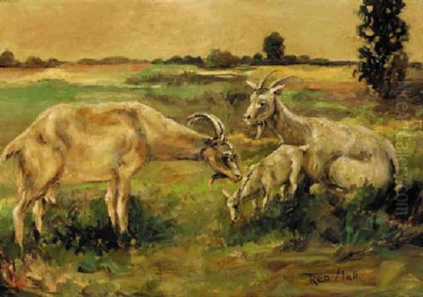 A Family Of Goats Oil Painting by Frederick Hall