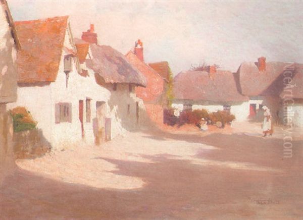 A Village Street Oil Painting by Frederick Hall