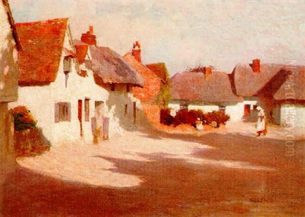 A Village Street Oil Painting by Frederick Hall