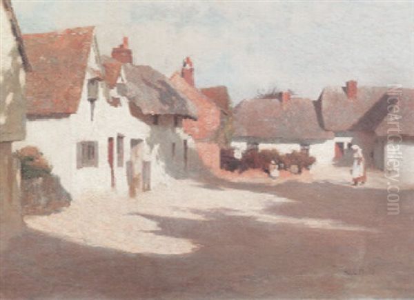 A Village Street Oil Painting by Frederick Hall