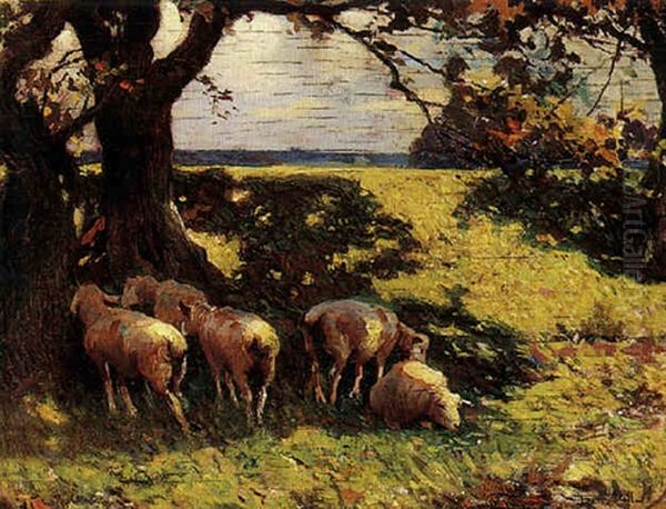 Sheep In The Shade Oil Painting by Frederick Hall