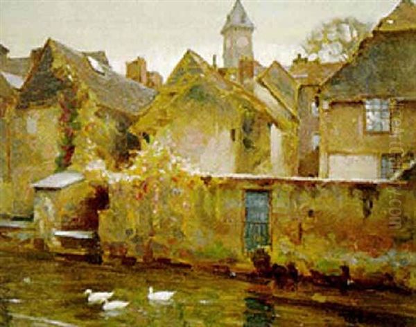 Mansion House Street From The River Kennet, Newbury Oil Painting by Frederick Hall