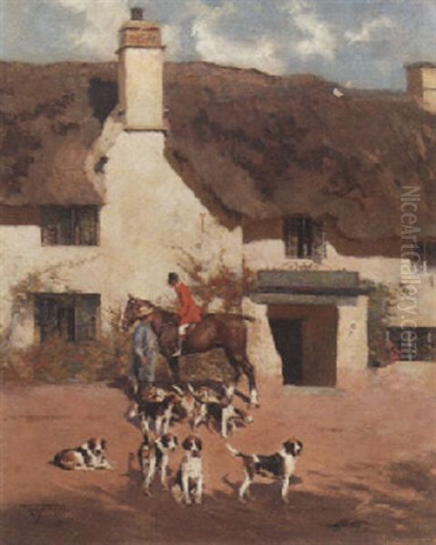 Outside The Rose And Crown Oil Painting by Frederick Hall