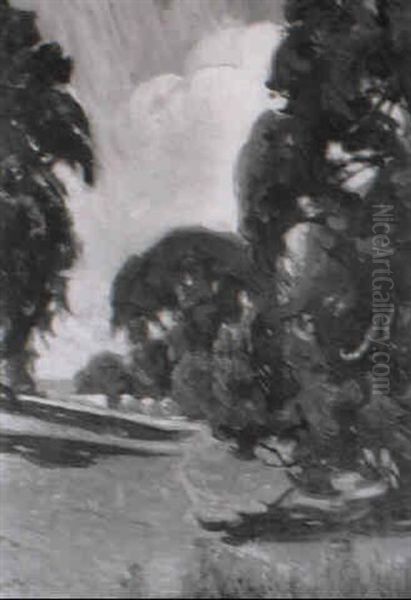 Trees In Rolling Parkland Oil Painting by Frederick Hall