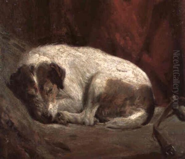 A Sleeping Fox Terrier Oil Painting by Frederick Hall