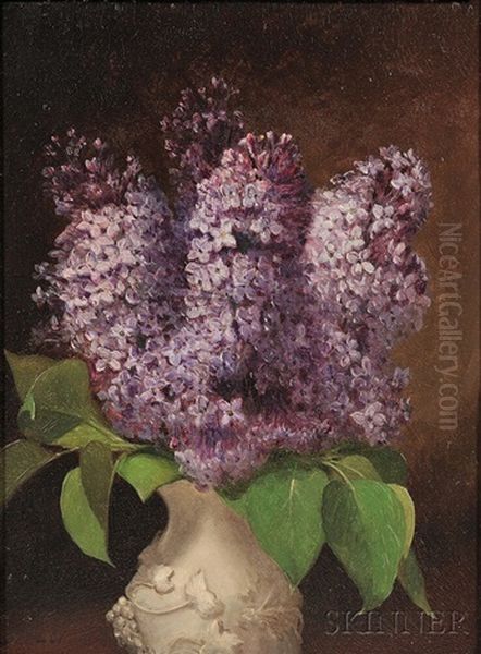 Lilacs In A White Porcelain Vase Oil Painting by George Henry Hall