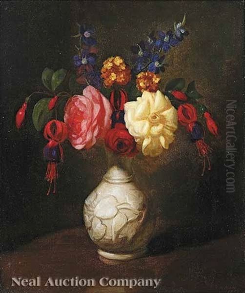 Still Life Of Flowers In A White Vase Oil Painting by George Henry Hall