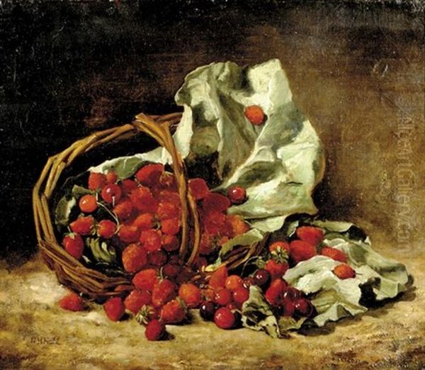 Still Life Of Raspberries And Cherries by George Henry Hall