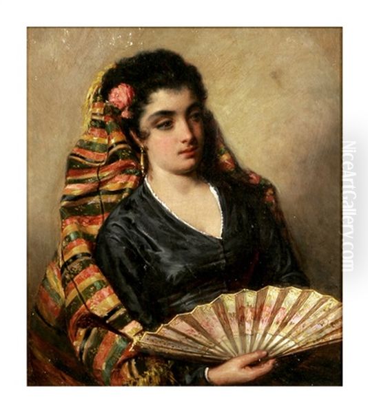 Spanish Girl With Fan Oil Painting by George Henry Hall