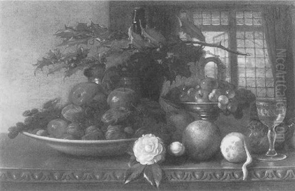 Still Life With Holly And Fruit Oil Painting by George Henry Hall