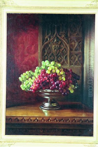 Grapes In Silver Basket Oil Painting by George Henry Hall