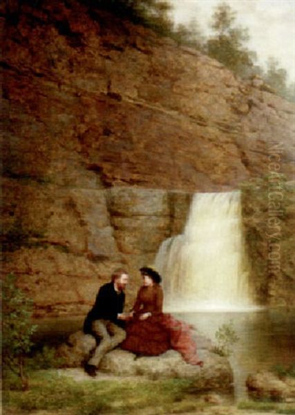 Couple By A Waterfall In The Catskills Oil Painting by George Henry Hall