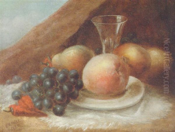 Still Life With Peaches, Grapes And Chili Peppers Oil Painting by George Henry Hall